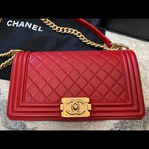 Chanel Red Old Boy Quilted Medium Flap 17A Caviar